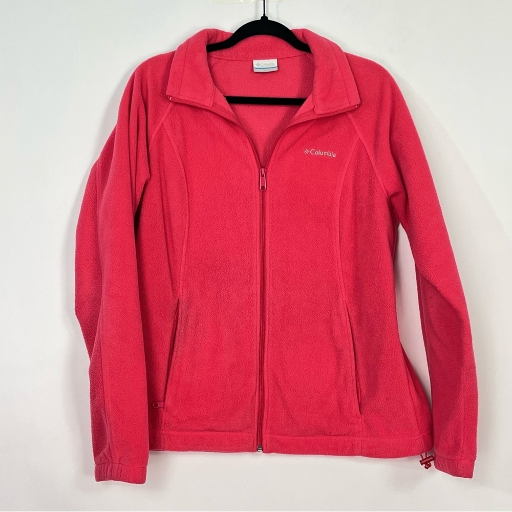 Columbia Womens Pink Fleece Full Zip Up Jacket Front Zip Pockets Sz Large